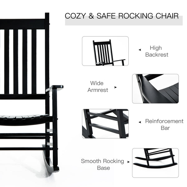 Wooden Porch Rocking Chair Outdoor Patio Rocker Garden Single Leisure Reclining Seat Armchair Black