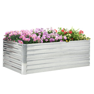 Galvanized raised planter with reinforced stakes, silver