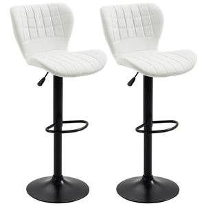 Set of 2 faux leather bar stools with backrest and footrest, white