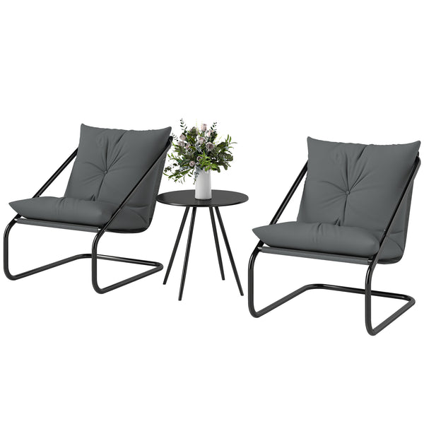 3-Piece Patio Outdoor Bistro Set with 2 C-Spring Chairs and Round Table for Balcony, Light Gray