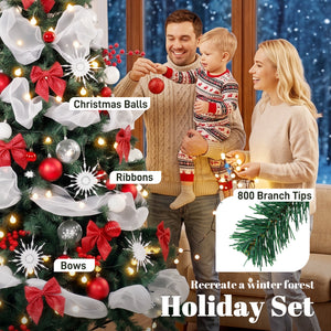 6 ft. Pre-lit Christmas Tree with 200 LED Lights and Red and White Decorations