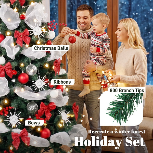 6 ft. Pre-lit Christmas Tree with 200 LED Lights and Red and White Decorations