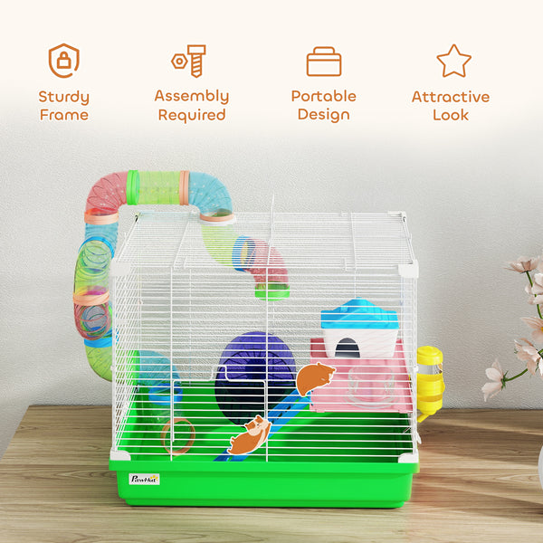 2-tier cage with tunnel for small rodents, green