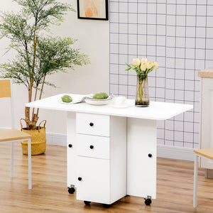 Folding dining table with drawers and storage cupboard, white