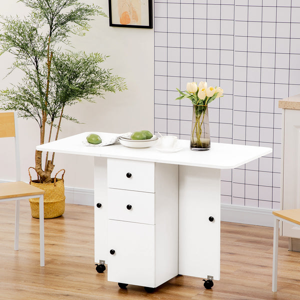 Folding dining table with drawers and storage cupboard, white
