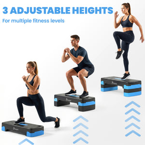3-level adjustable aerobic step platform with non-slip surface – Blue