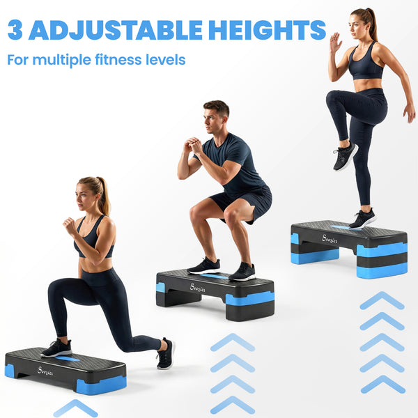 3-level adjustable aerobic step platform with non-slip surface – Blue