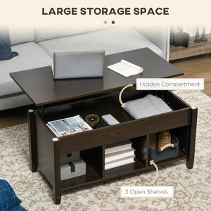 Lift-top coffee table with hidden storage compartment, 3 lower shelves, espresso