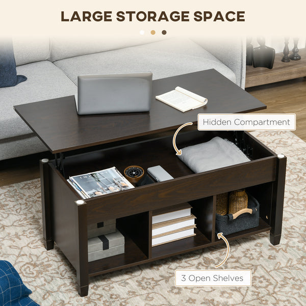Lift-top coffee table with hidden storage compartment, 3 lower shelves, espresso