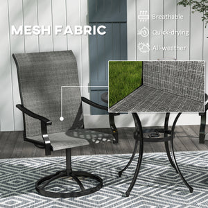 Set of 2 Outdoor Swivel Dining Chairs, High Back, All-Weather Mesh, Gray