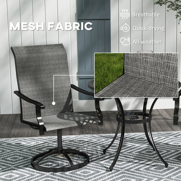 Set of 2 Outdoor Swivel Dining Chairs, High Back, All-Weather Mesh, Gray