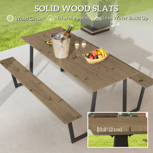 1.7m (5.7ft) Outdoor Picnic Table with 5cm (2in) Umbrella Hole with Steel Frame, Brown