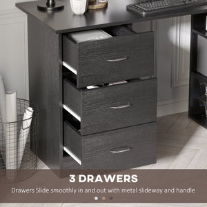 Desk with 3-Tier Storage Shelves with Drawers, Black