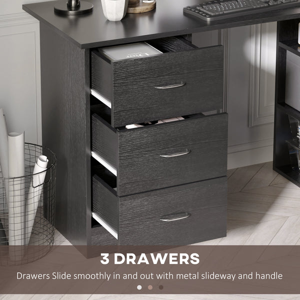 Desk with 3-Tier Storage Shelves with Drawers, Black