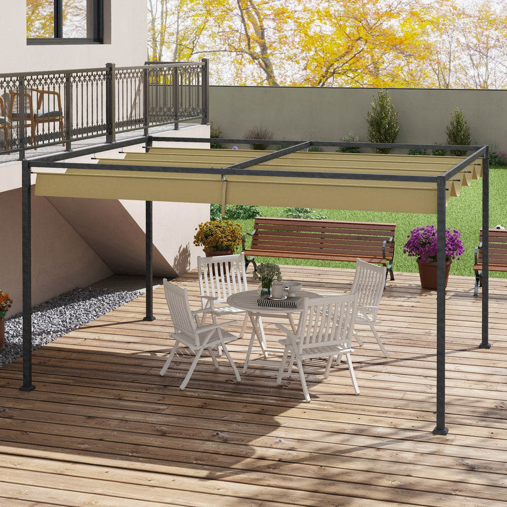 Pergola de patio kaki 10 pieds sur 7 pieds avec auvent rétractable, abri solaire d’extérieur pour ombrage de jardin