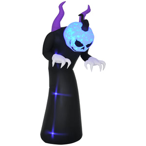7ft Halloween Inflatable Ghost with Horns, LED Display with Flame Effect
