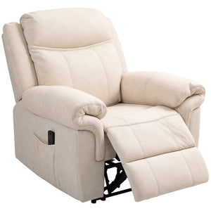 Recliner Chair with Vibration Massage, Microfiber Side Pockets for Living Room, Cream White