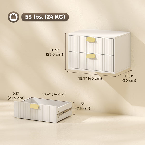 Set of 2 floating nightstands with 2 drawers each, white