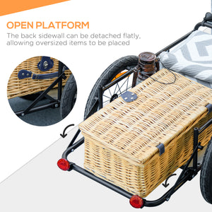 Steel bicycle trailer with foldable storage box and safety reflectors