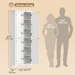 67-inch Bathroom Cabinet with Adjustable Shelves, White