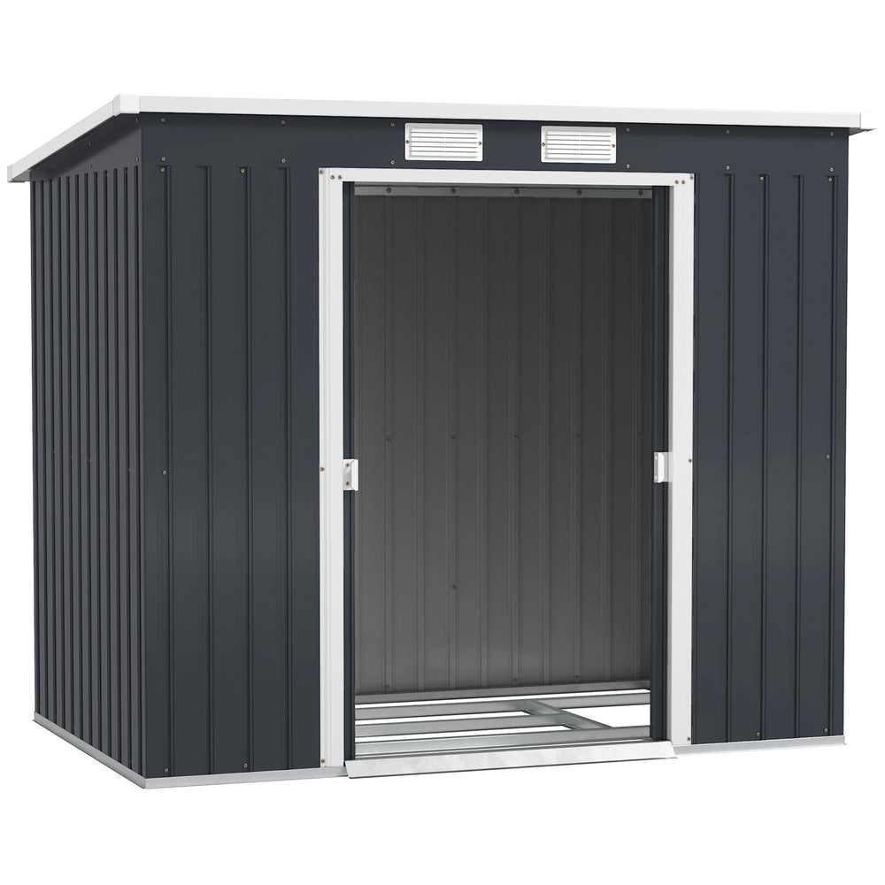 Galvanized steel garden shed with foundation kit - Dark grey