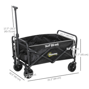 Folding garden cart with universal wheels and adjustable handle, black.