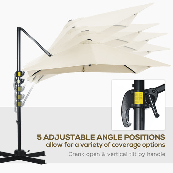 8-foot square cantilever parasol with 360° rotation, cream white