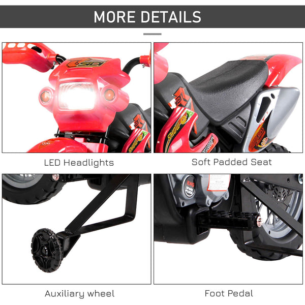 6V Electric Motorcycle with Training Wheels, Red