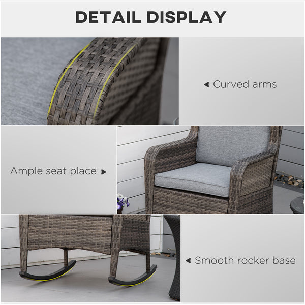 Outdoor rocking chair in woven resin with cushions, grey