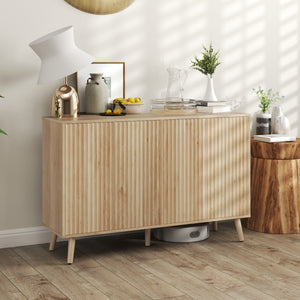 Buffet with storage, modern style, fluted legs and adjustable shelves, natural wood