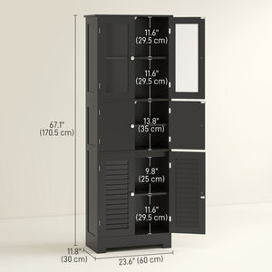 Freestanding bathroom cabinet with glass doors, black