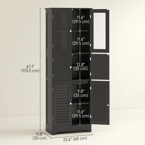 Freestanding bathroom cabinet with glass doors, black