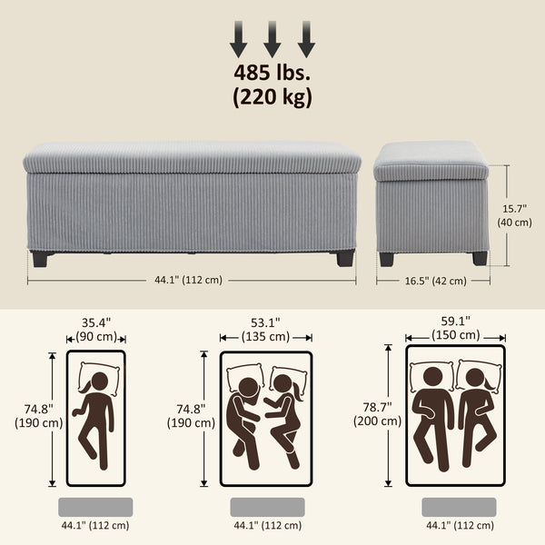 Pouf with storage and velvet cover, light gray