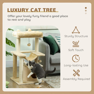 39" Multi-Level Cat Tree with Scratching Post, Hammock, Bed, Ball &amp; Toy - Beige