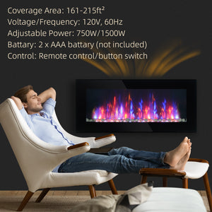 41-inch Modern Wall Mounted Fireplace with Patented LED Flame Effect and 7 Colors, Black