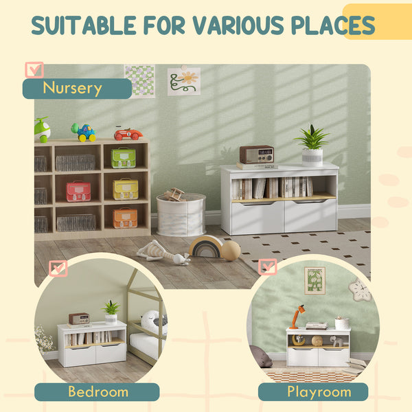 Bookcase with 2 drawers and large shelf, white