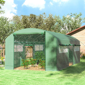 Tunnel greenhouse with 3 roll-up doors and large screened windows