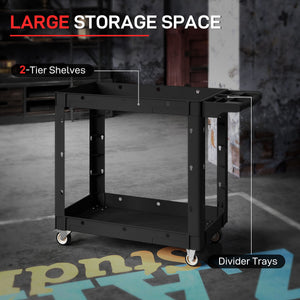 2-Tier Rolling Tool Cart, 500 lb Capacity, with Handle, Mobile Tool Organizer, Black