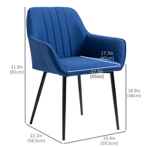 Set of 2 linen-upholstered chairs with metal legs, dark blue