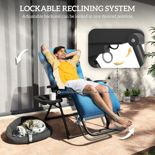 Padded Folding Recliner Chair with Cup Holder, Adjustable Backrest, Removable Cushion, Navy Blue