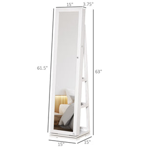 360° Rotating Jewelry Cabinet, Lockable, with Built-in Mirror, White