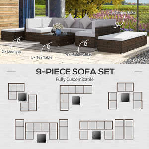 9 Piece Wicker Garden Furniture Set with Cushion, Light Grey