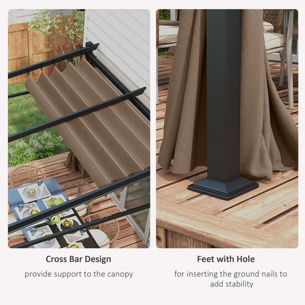 10 x 10 metal pergola with sliding and retractable roof, coffee color