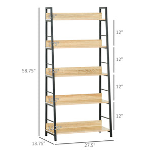 Modern bookcase with wide 5-tier shelves, oak