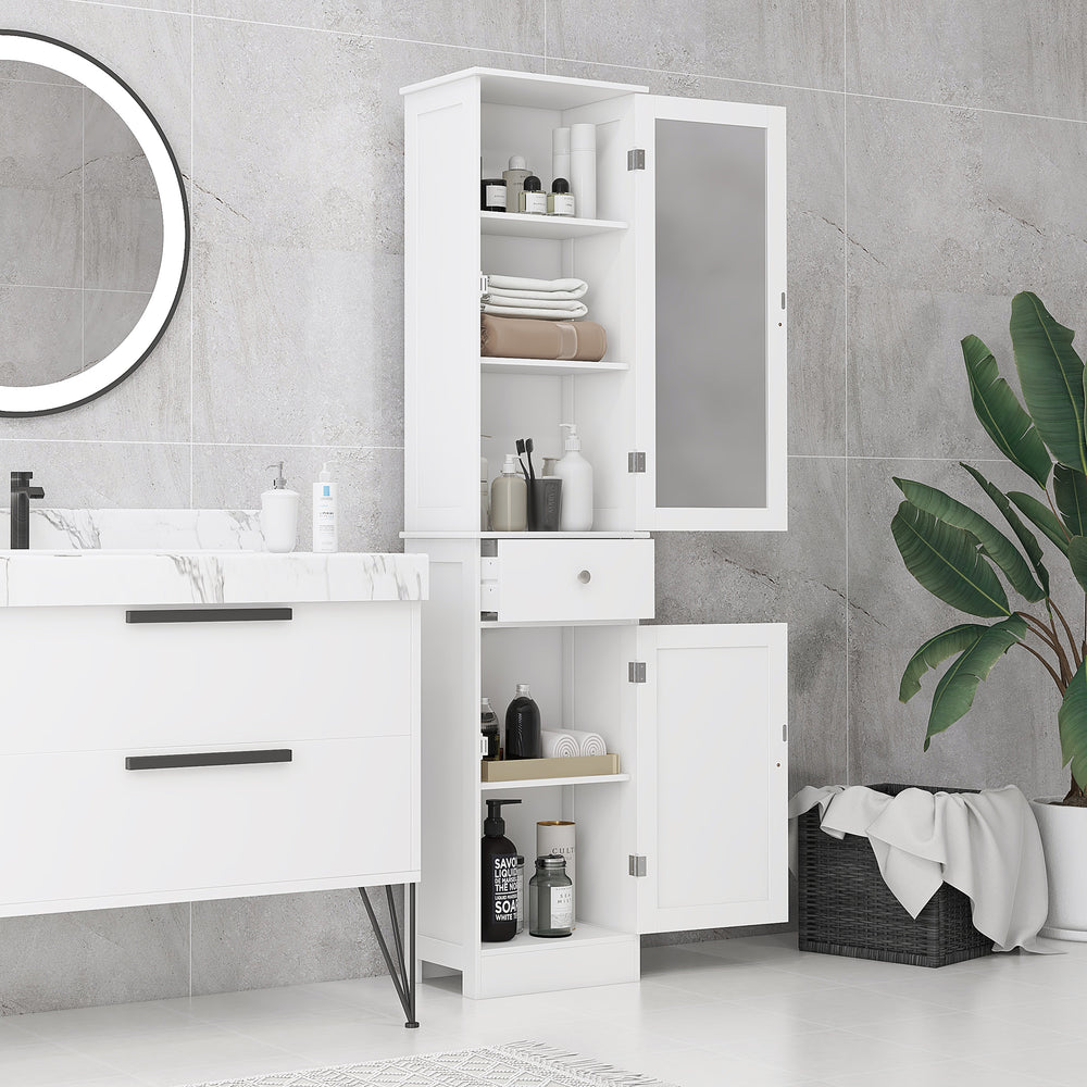 Tall Bathroom Cabinet with Drawers, 2 Doors, and Adjustable Shelves, White