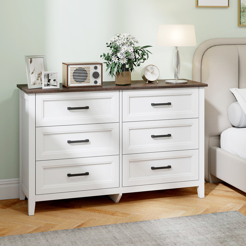 Wide chest of drawers with 6 drawers, storage chest, white