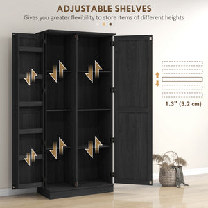 Storage unit with door shelves and adjustable shelves, black