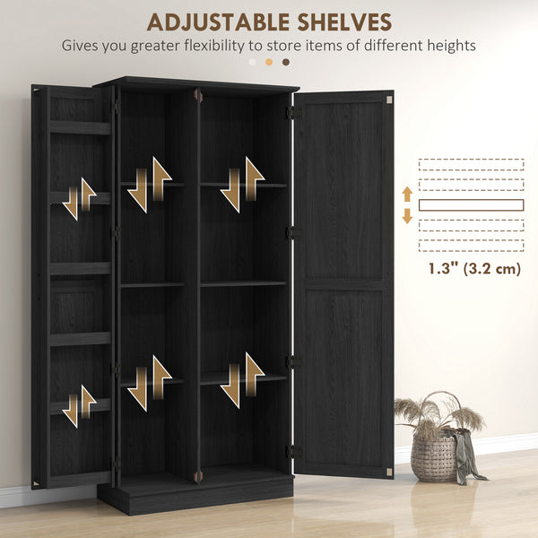 Storage unit with door shelves and adjustable shelves, black