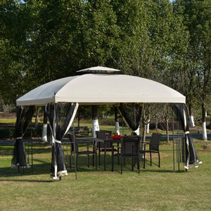 10 x 12 gazebo with double-pitched roof, removable mesh side panels and triangular shelves, beige 