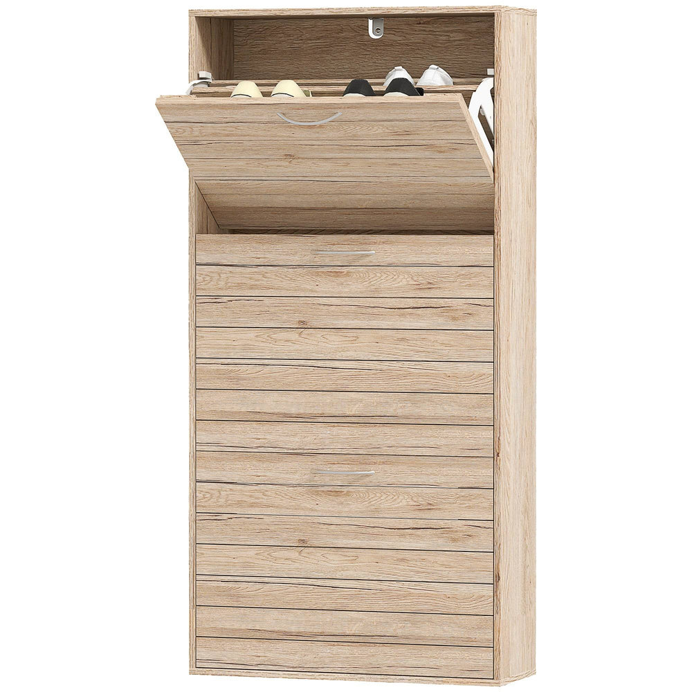 Meuble de rangement à chaussures en chêne avec 3 tiroirs rabattables pour jusqu’à 12 paires de chaussures